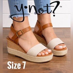 💜🔥💙 Y Not? Espadrille Wedge Sandals Size 7 Tan & Cream | Worn Once